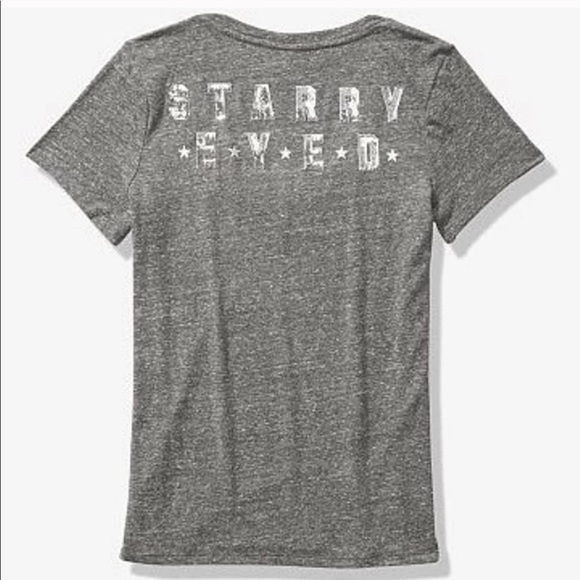 VS Pink Starry Eyed Gray Silver Bling V-Neck Tee - Picture 2 of 5